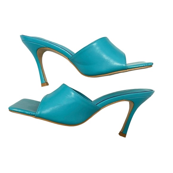 Public Desire Turquoise Square Toe Mule Heels - Picture 3 of 6